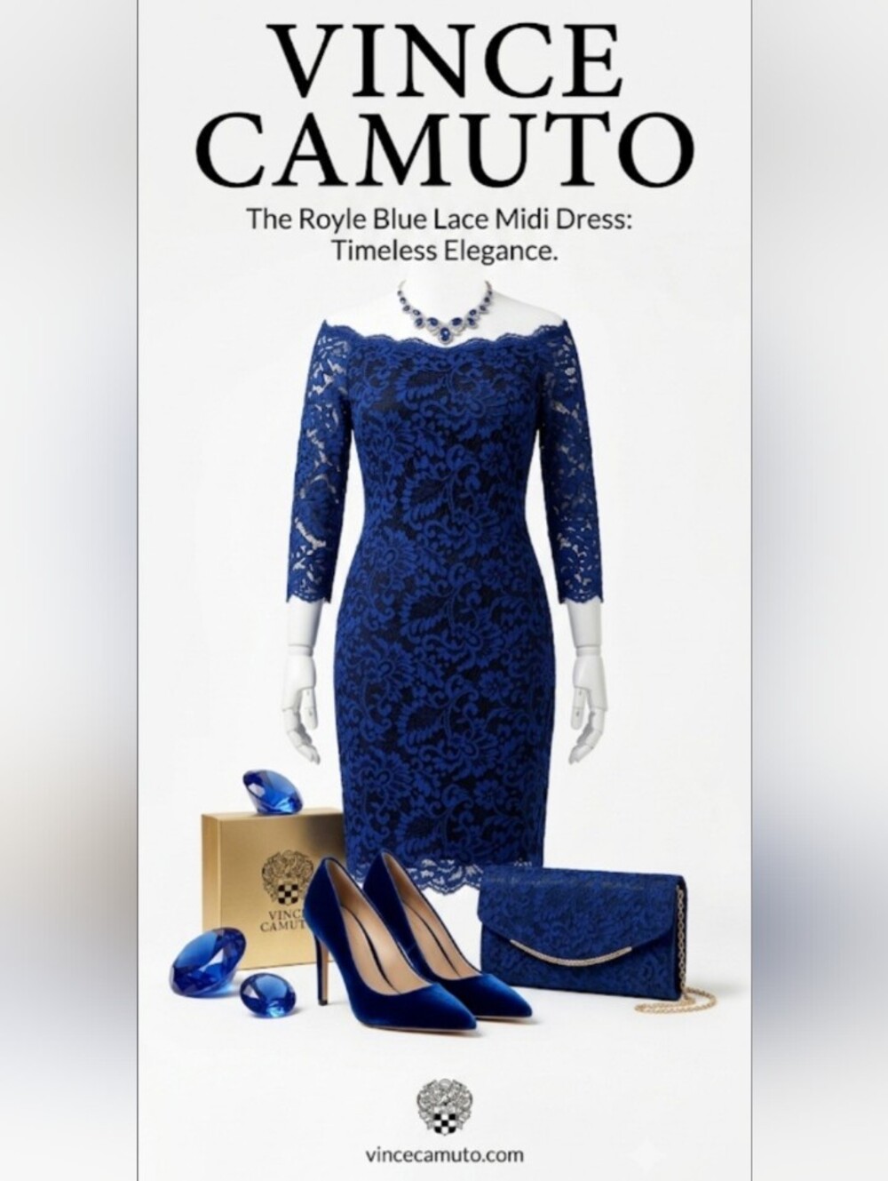 VINCE CAMUTO Beautiful Royle Blue Lace Midi Dress!!!